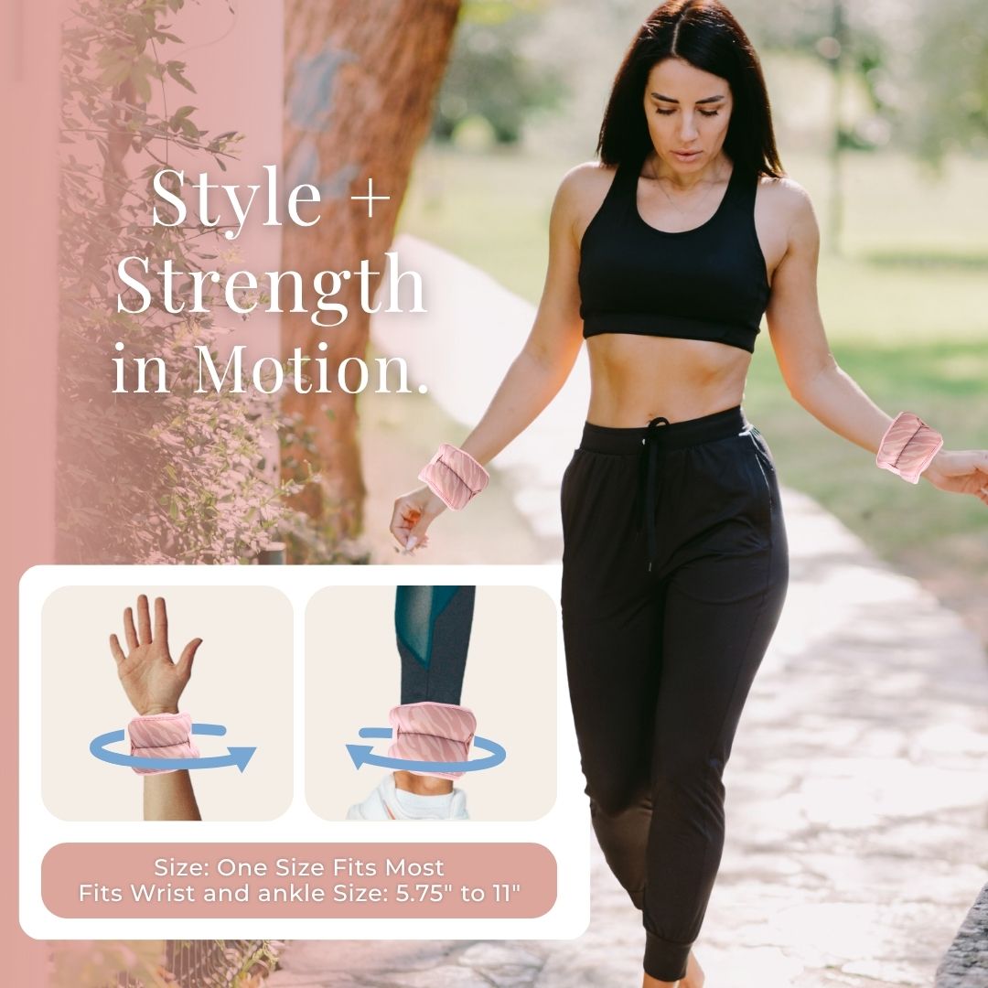 Pink Zebra Wrist & Ankle Weights – 1LB Each + 25 Exercise Cards