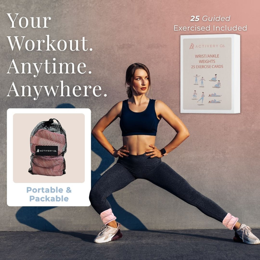 Pink Zebra Wrist & Ankle Weights – 1LB Each + 25 Exercise Cards