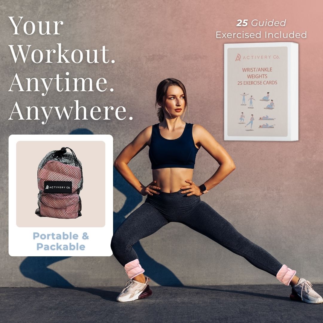 Pink Zebra Wrist & Ankle Weights – 1LB Each + 25 Exercise Cards