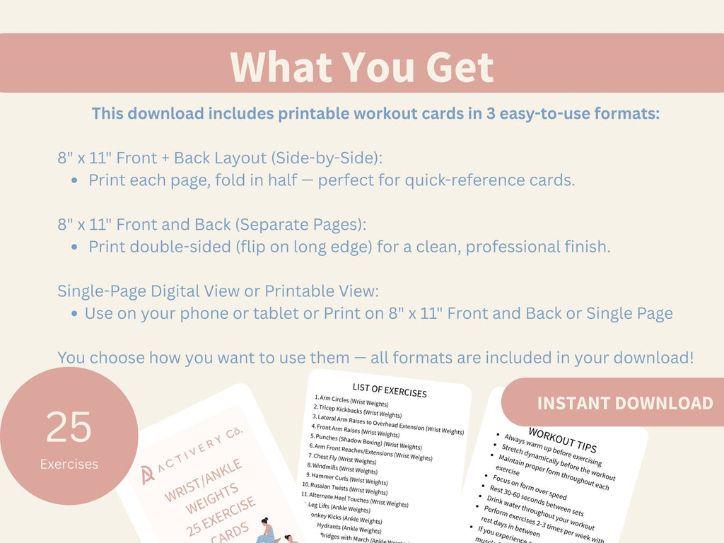 25 Wrist/Ankle Weights Exercise Cards