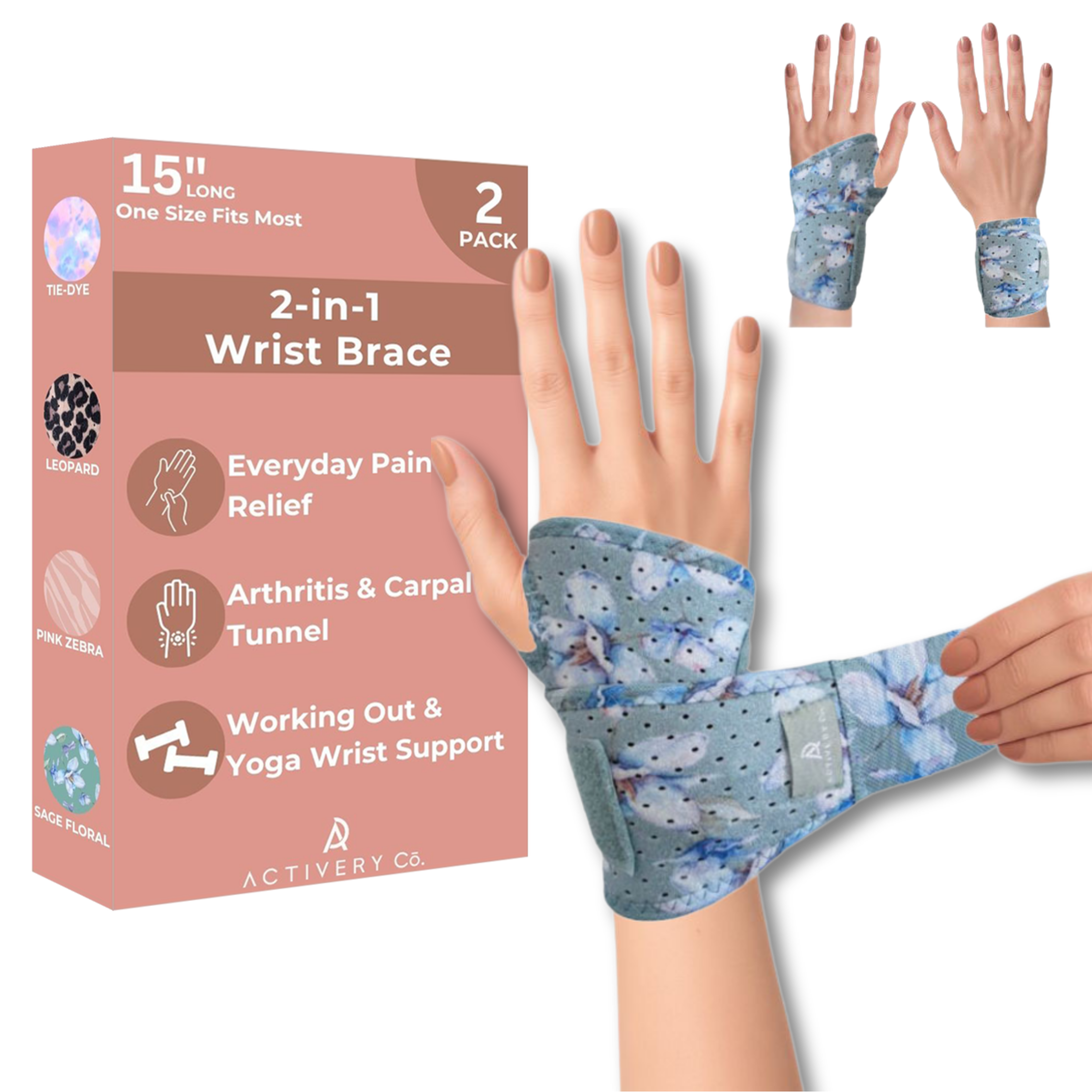Sage Green Floral Wrist Brace 2-pack