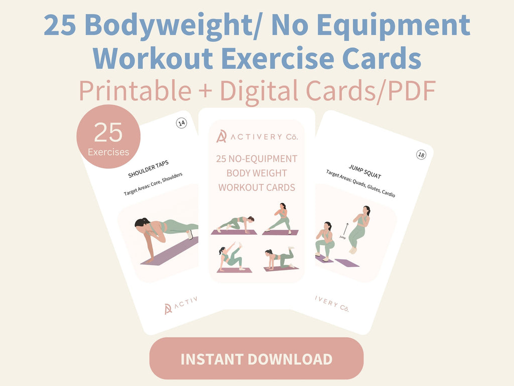 25 Bodyweight/ No Equipment Workout Exercise Cards