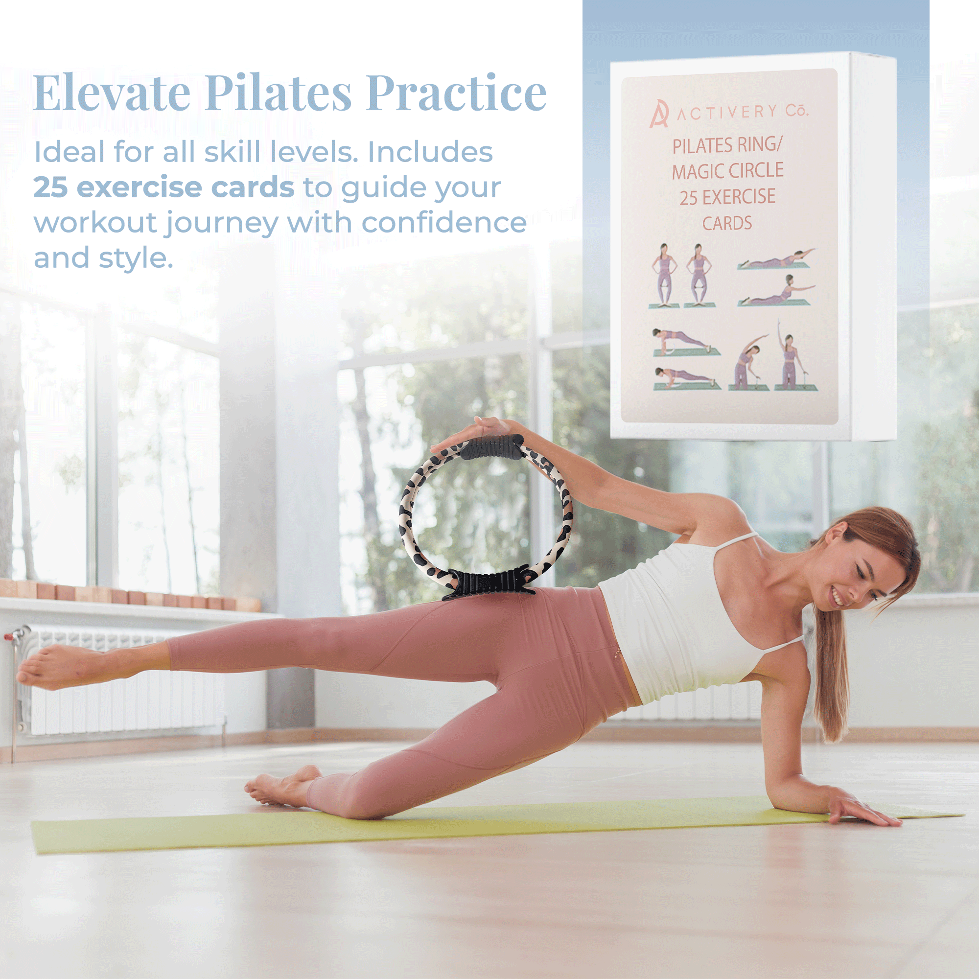 12" Leopard Pilates Ring for Women – Toning Ring + 25 Exercise Cards