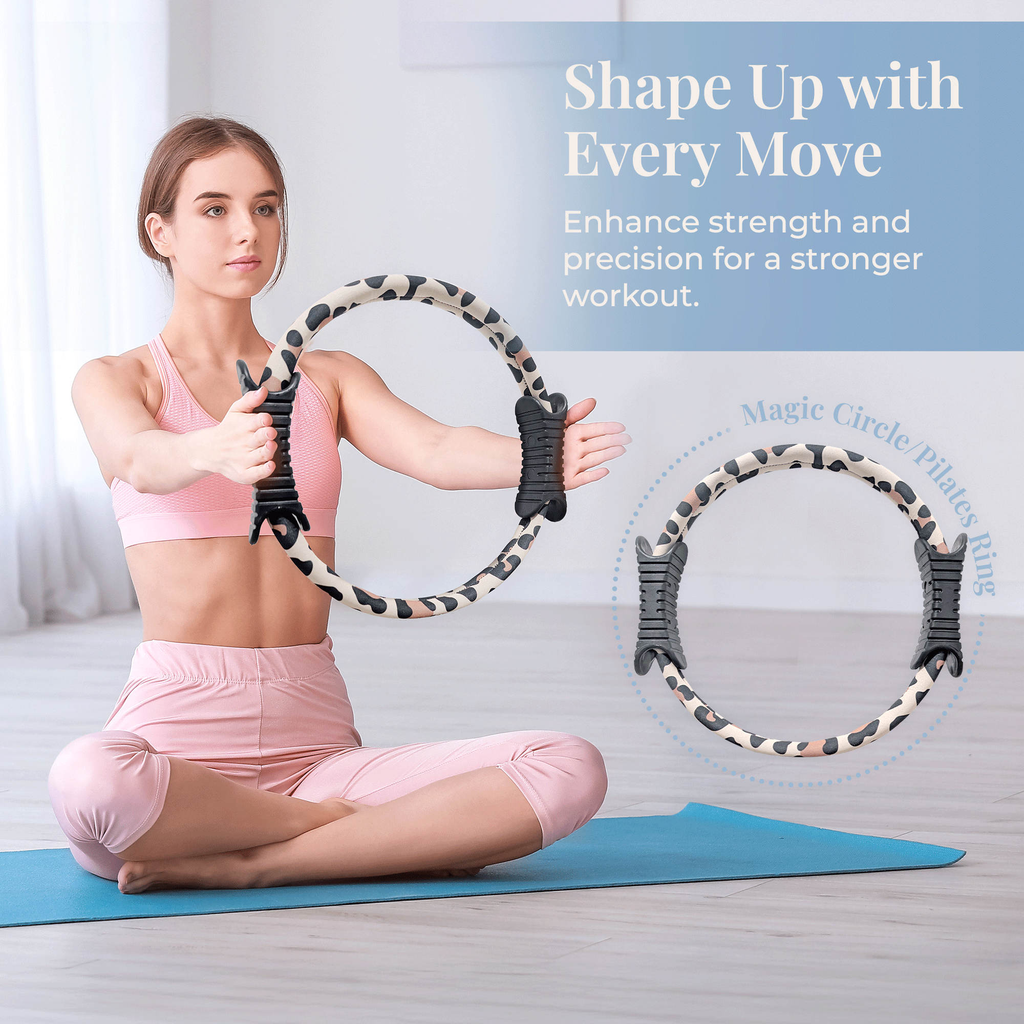 12" Leopard Pilates Ring for Women – Toning Ring + 25 Exercise Cards