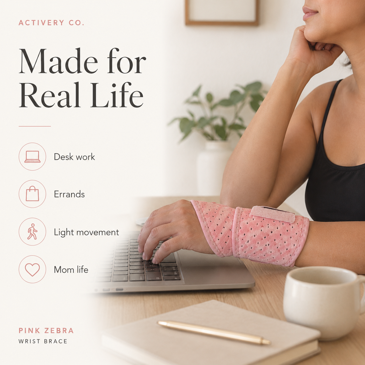 Pink Zebra Wrist Brace for Women 2-pack
