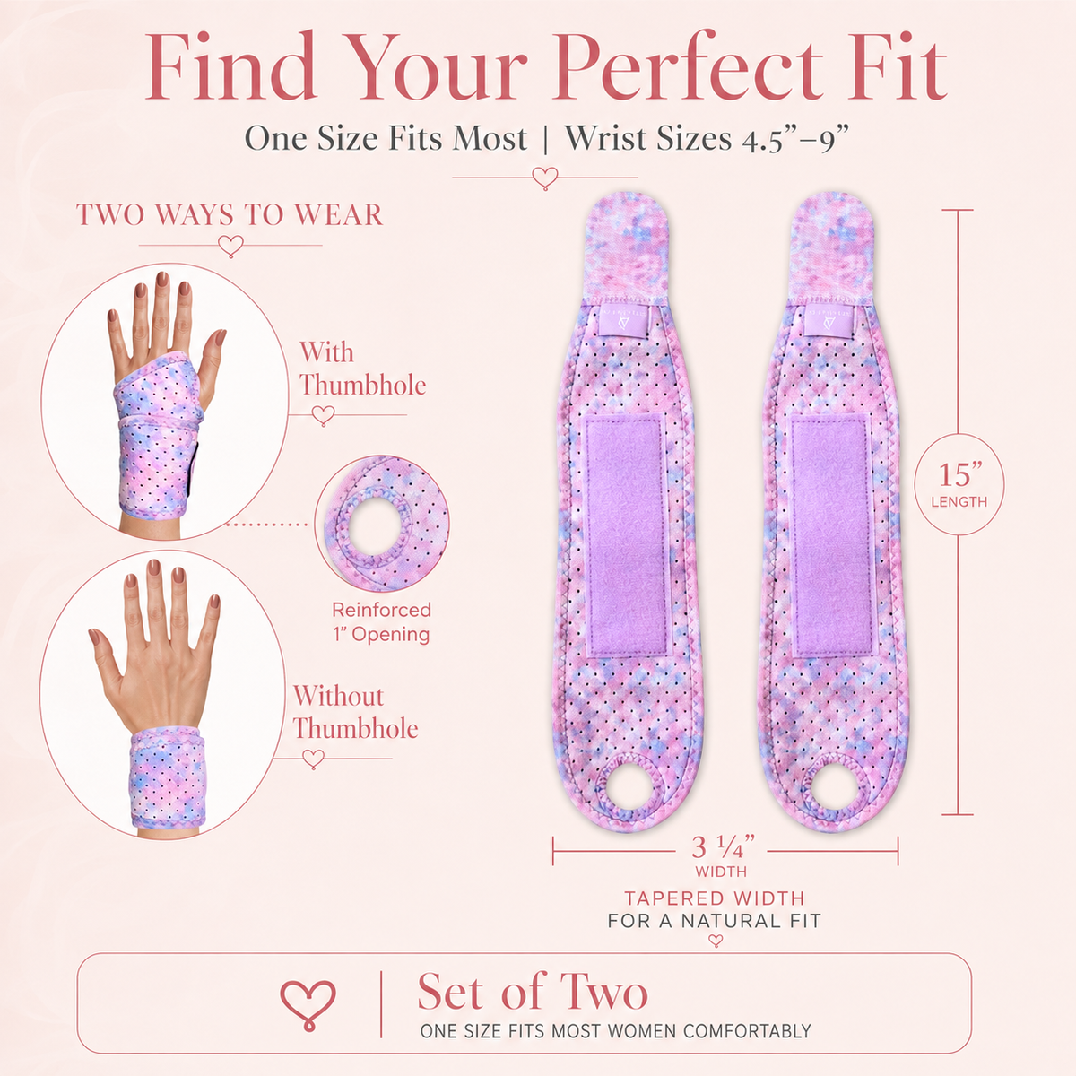 Purple Tie-Dye Wrist Brace for Women 2-Pack