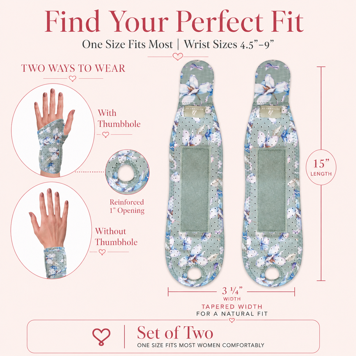 Sage Green Floral Wrist Brace for Women 2-pack