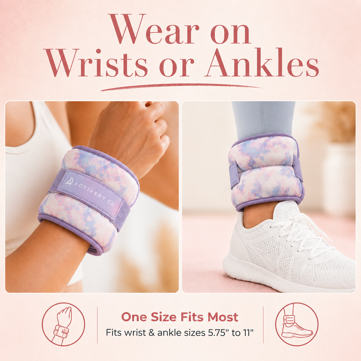Purple Tie-Dye Wrist & Ankle Weights – 1LB Each + 25 Exercise Cards