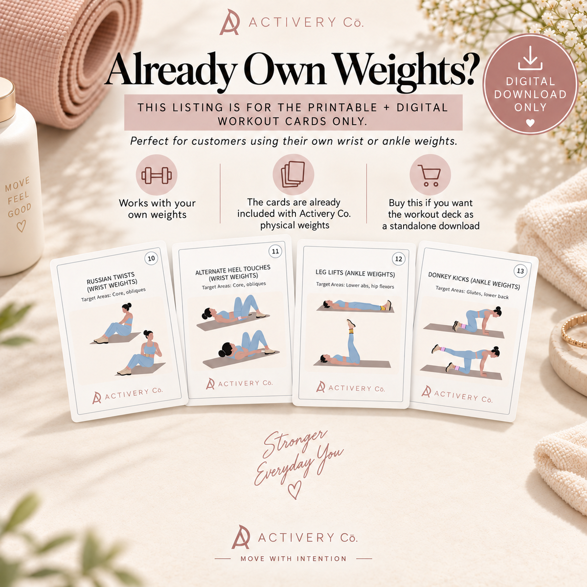 25 Wrist & Ankle Weight Workout Cards (Printable)