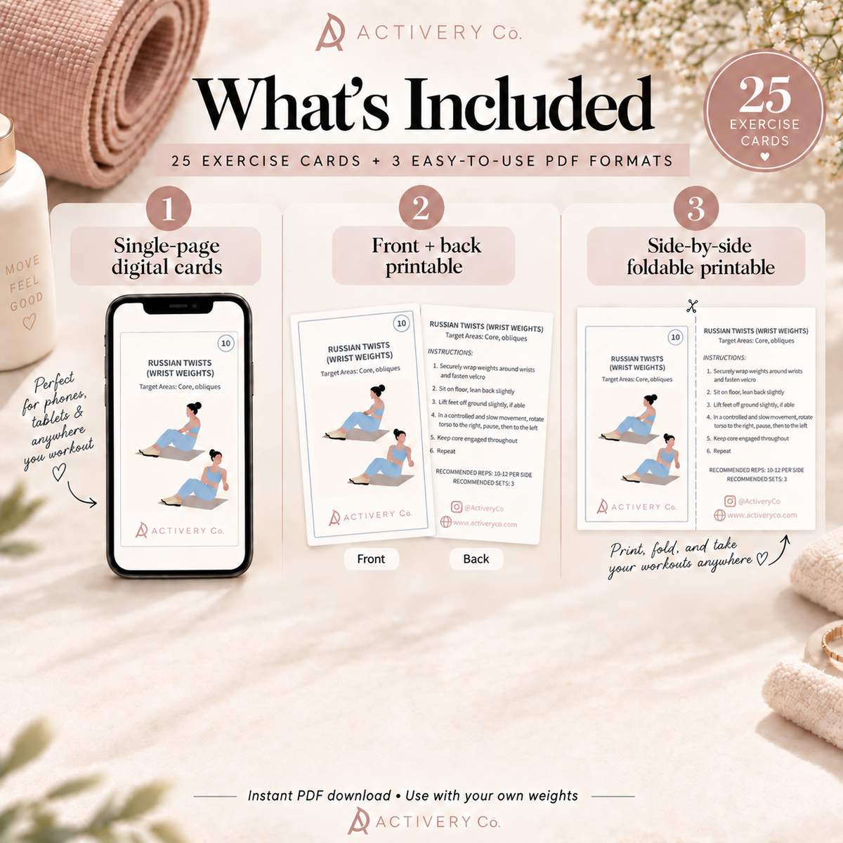 25 Wrist & Ankle Weight Workout Cards (Printable)