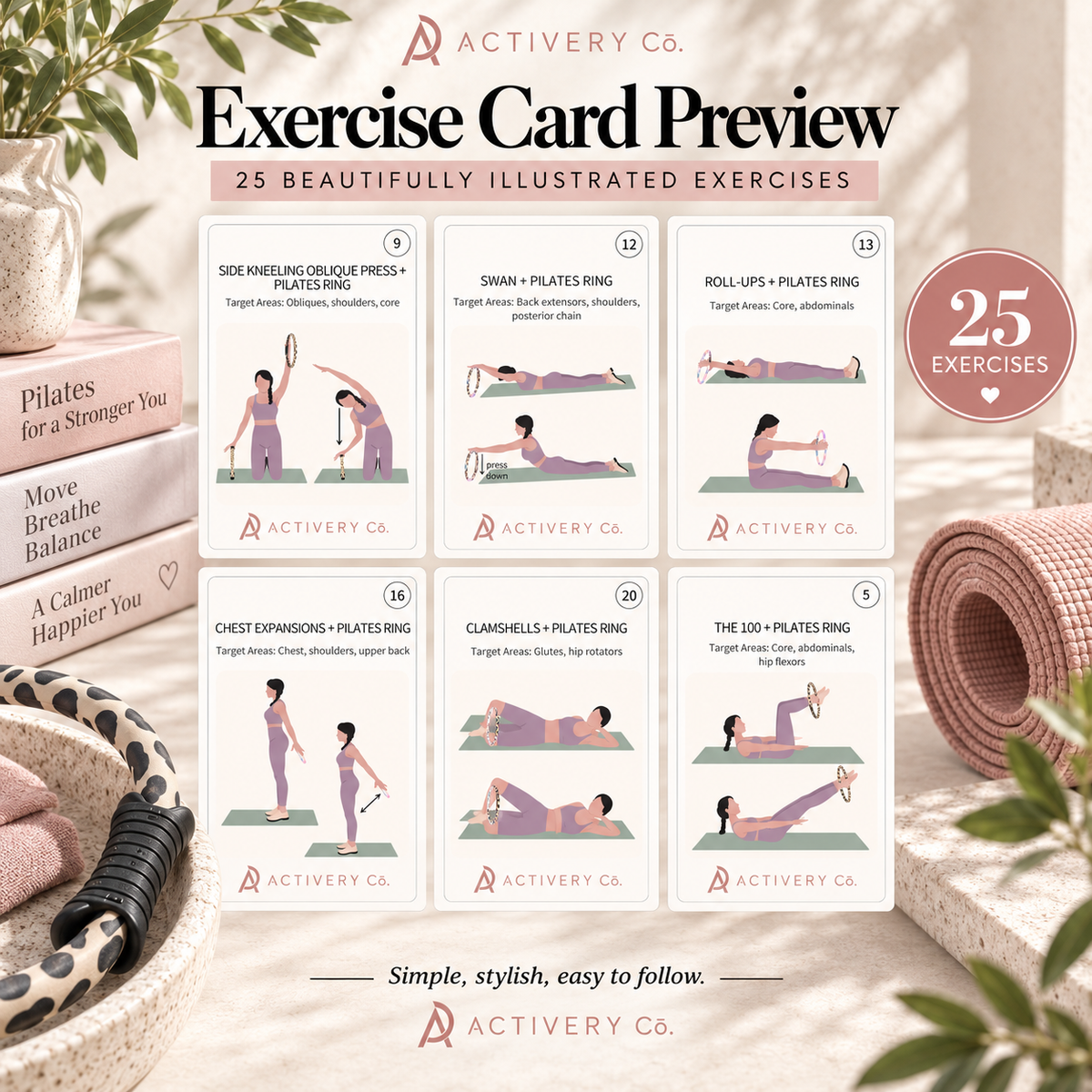 25 Pilates Ring Workout Cards (Printable)