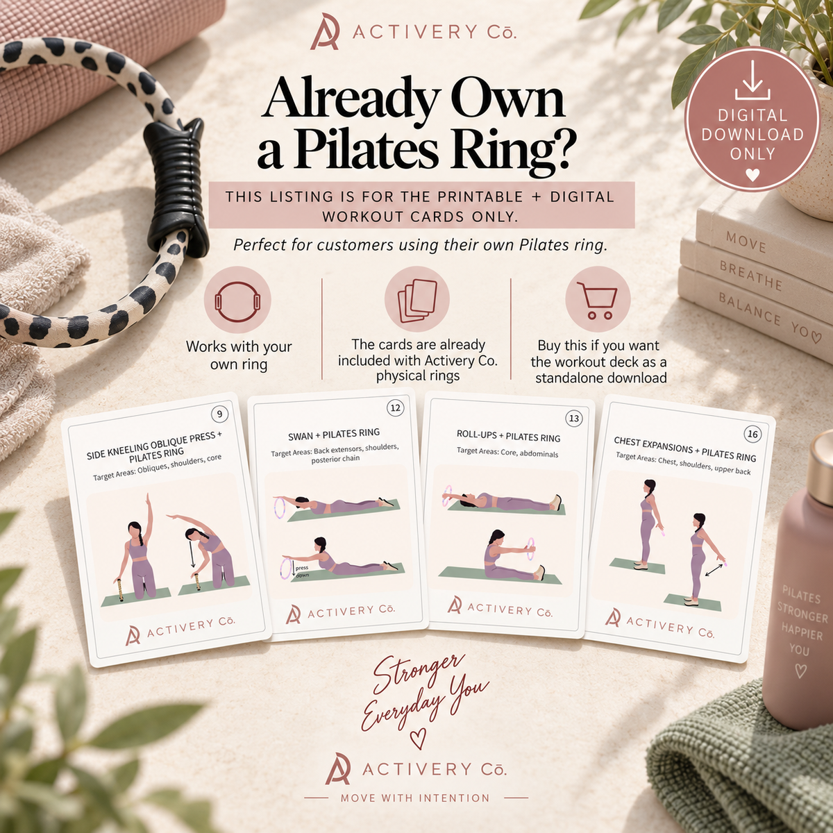 25 Pilates Ring Workout Cards (Printable)