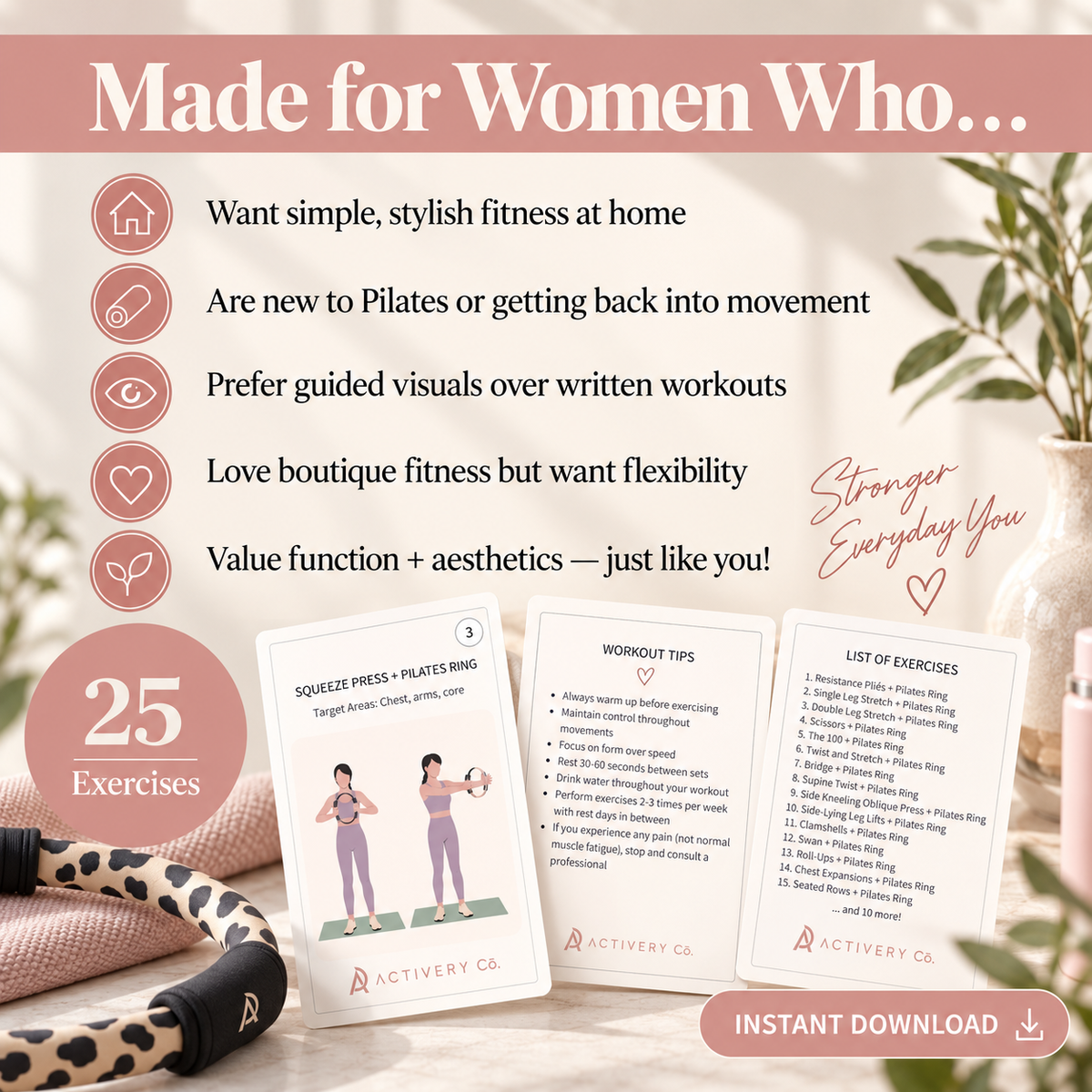 25 Pilates Ring Workout Cards (Printable)