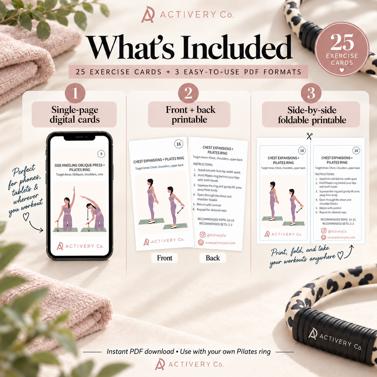 25 Pilates Ring Workout Cards (Printable)