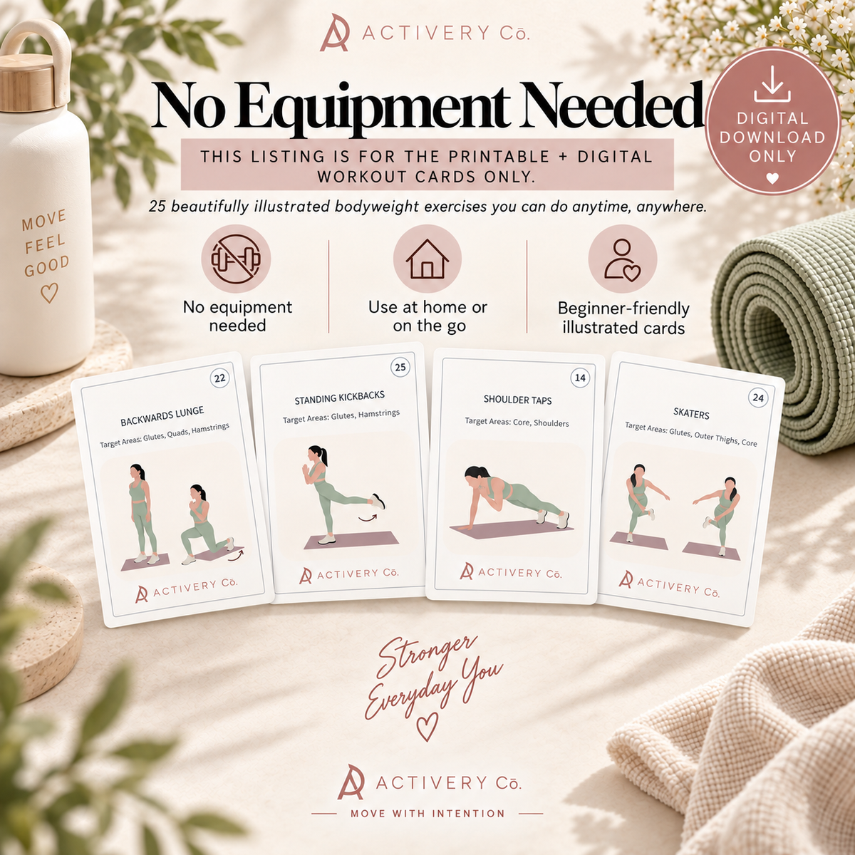 25 Bodyweight Workout Cards – No Equipment (Printable)