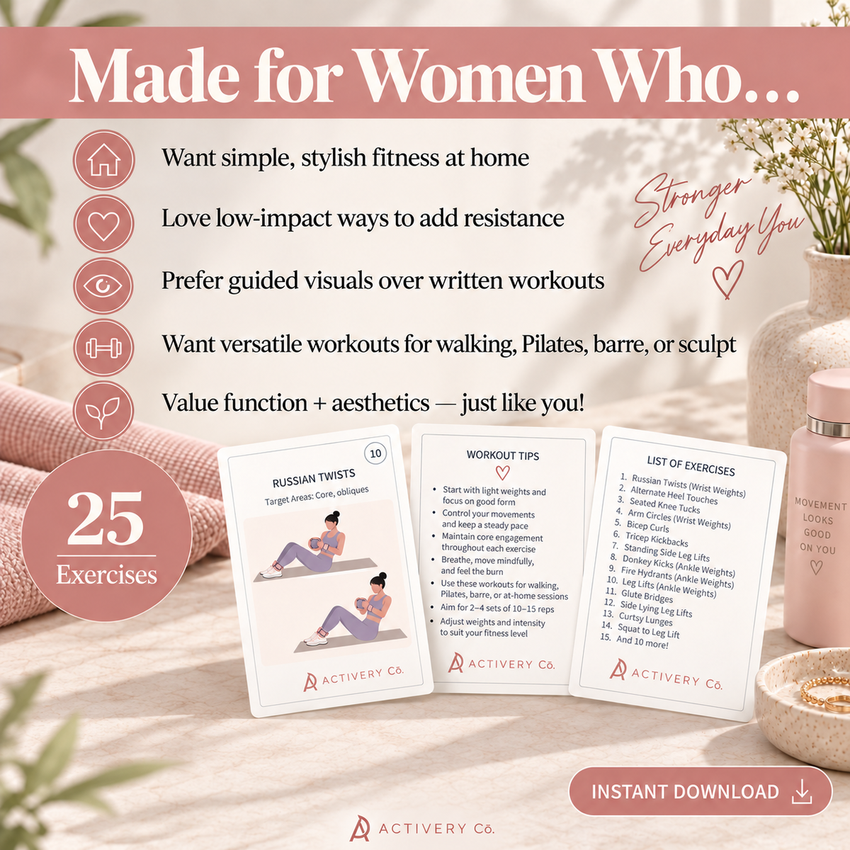 25 Wrist & Ankle Weight Workout Cards (Printable)