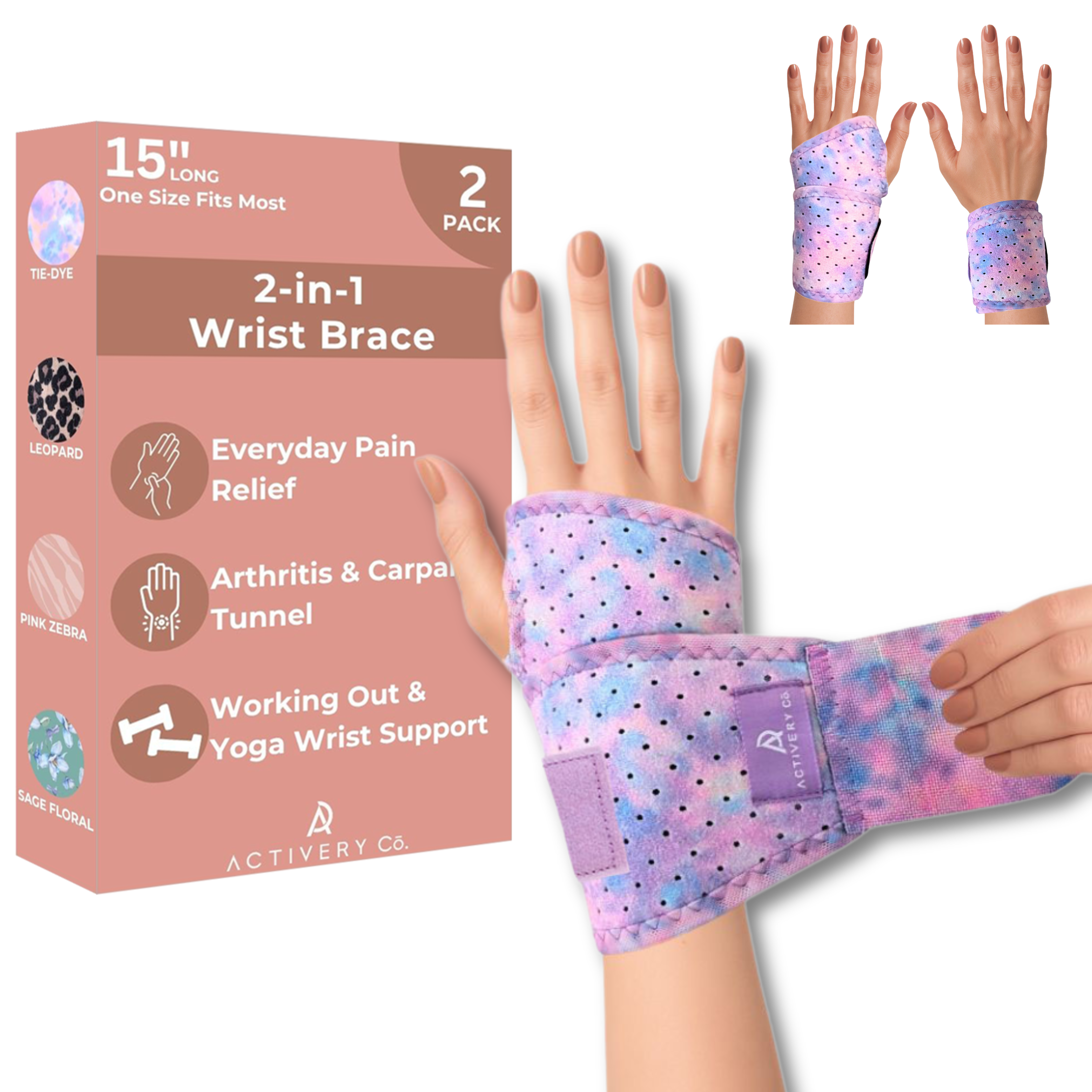 Purple Tie-Dye Wrist Brace 2-pack