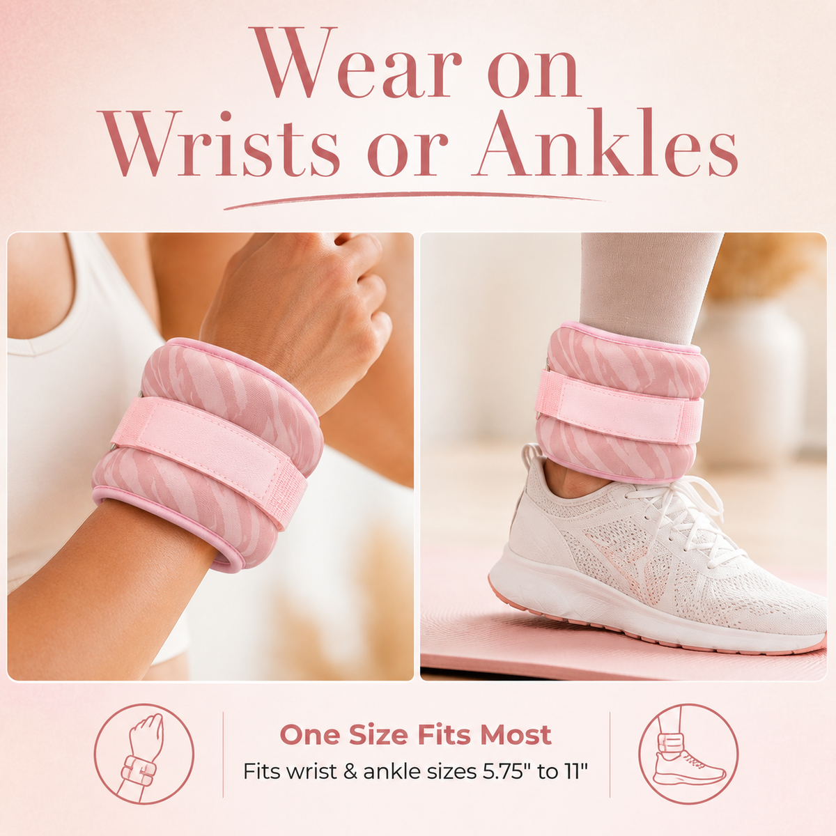 Pink Zebra Wrist & Ankle Weights – 1LB Each + 25 Exercise Cards
