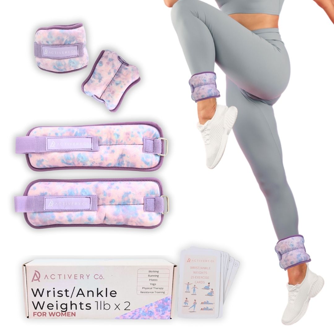 Purple Tie-Dye Wrist & Ankle Weights – 1LB Each + 25 Exercise Cards