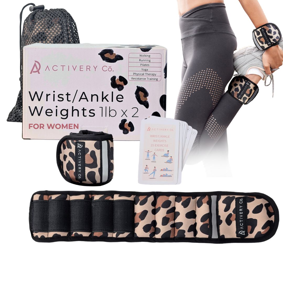 Leopard Wrist & Ankle Weights – 1LB Each + 25 Exercise Cards