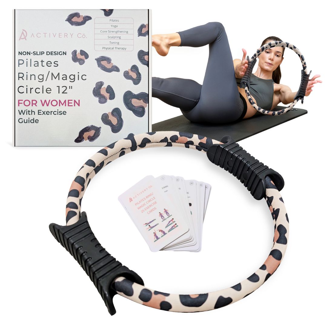 12" Leopard Pilates Ring for Women – Toning Ring + 25 Exercise Cards