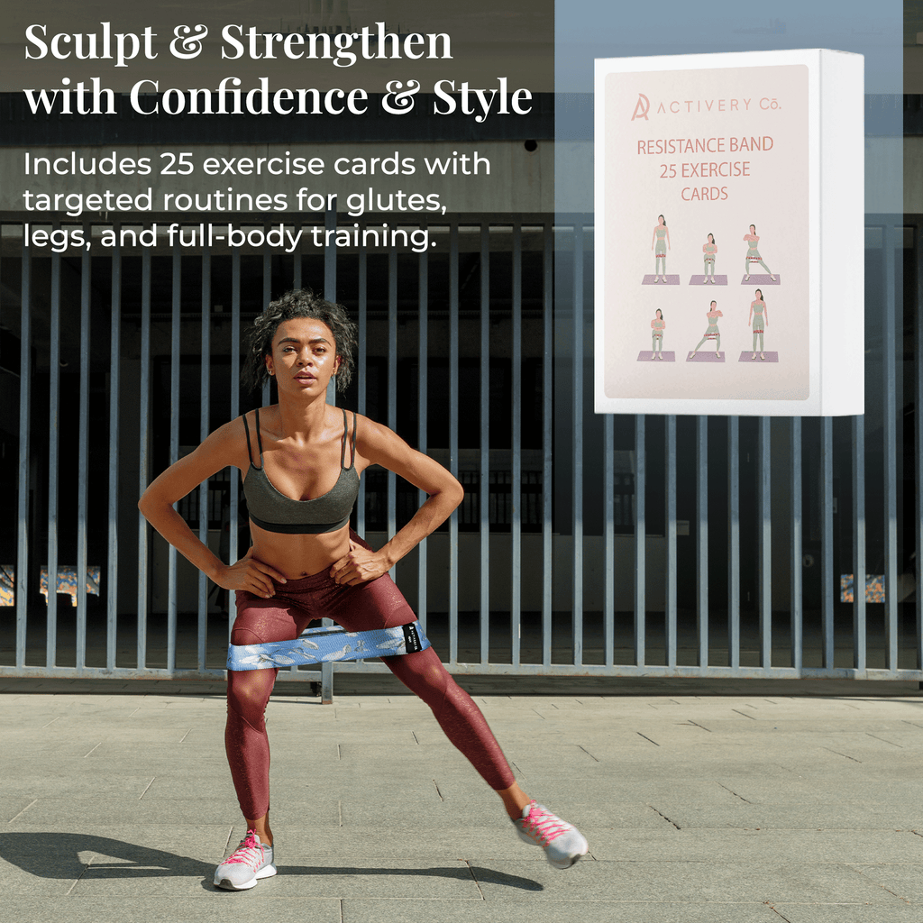 Floral Resistance Bands Set: 3-Piece Fabric Booty Bands + 25 Exercise Cards