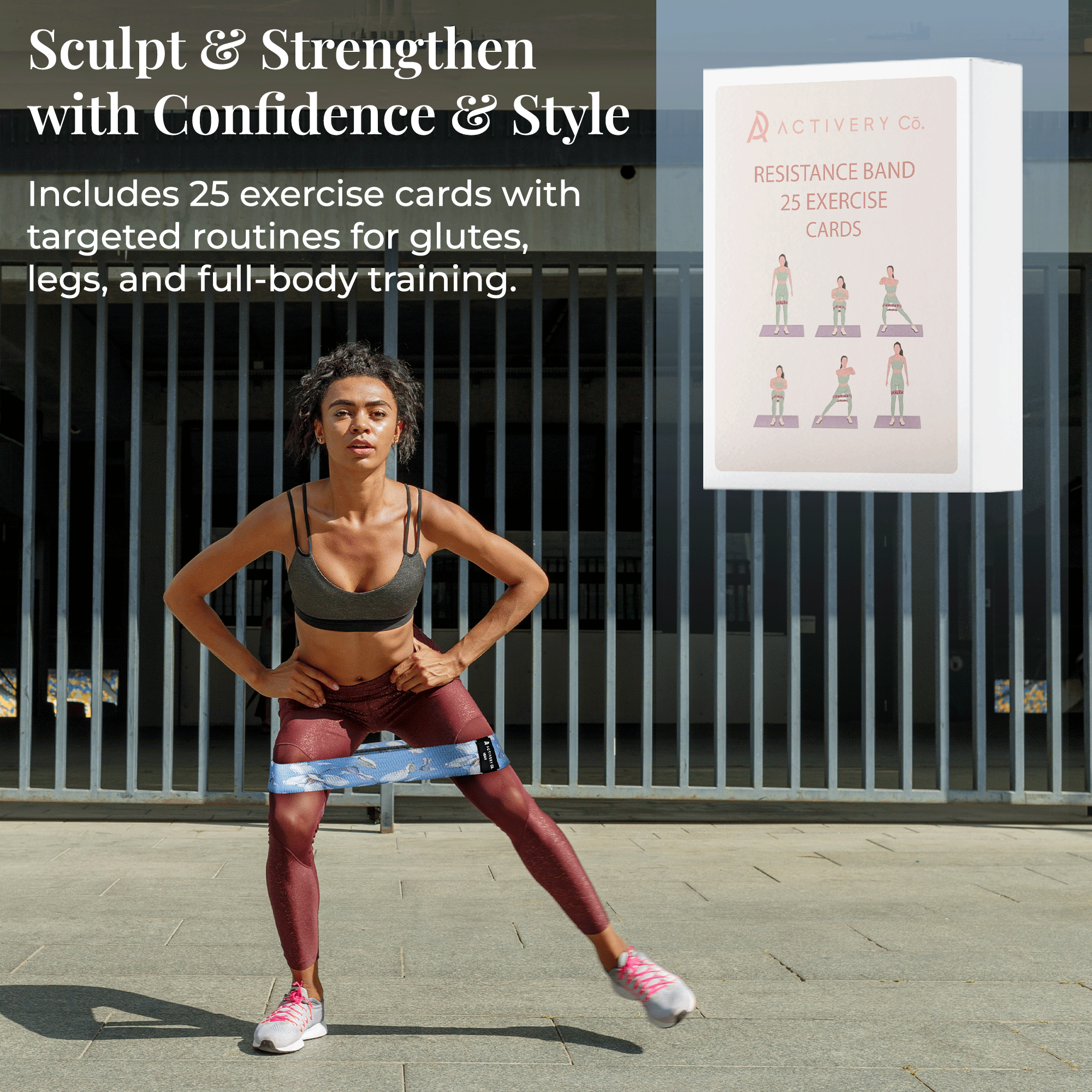 Floral Resistance Bands Set: 3-Piece Fabric Booty Bands + 25 Exercise Cards