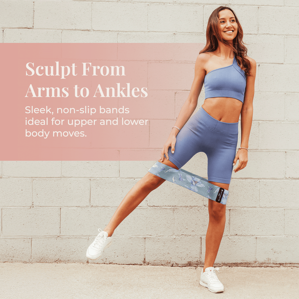 Floral Resistance Bands Set: 3-Piece Fabric Booty Bands + 25 Exercise Cards