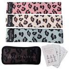 Leopard Print Resistance Bands Set: 3-Piece Fabric Booty Bands + 25 Exercise Cards