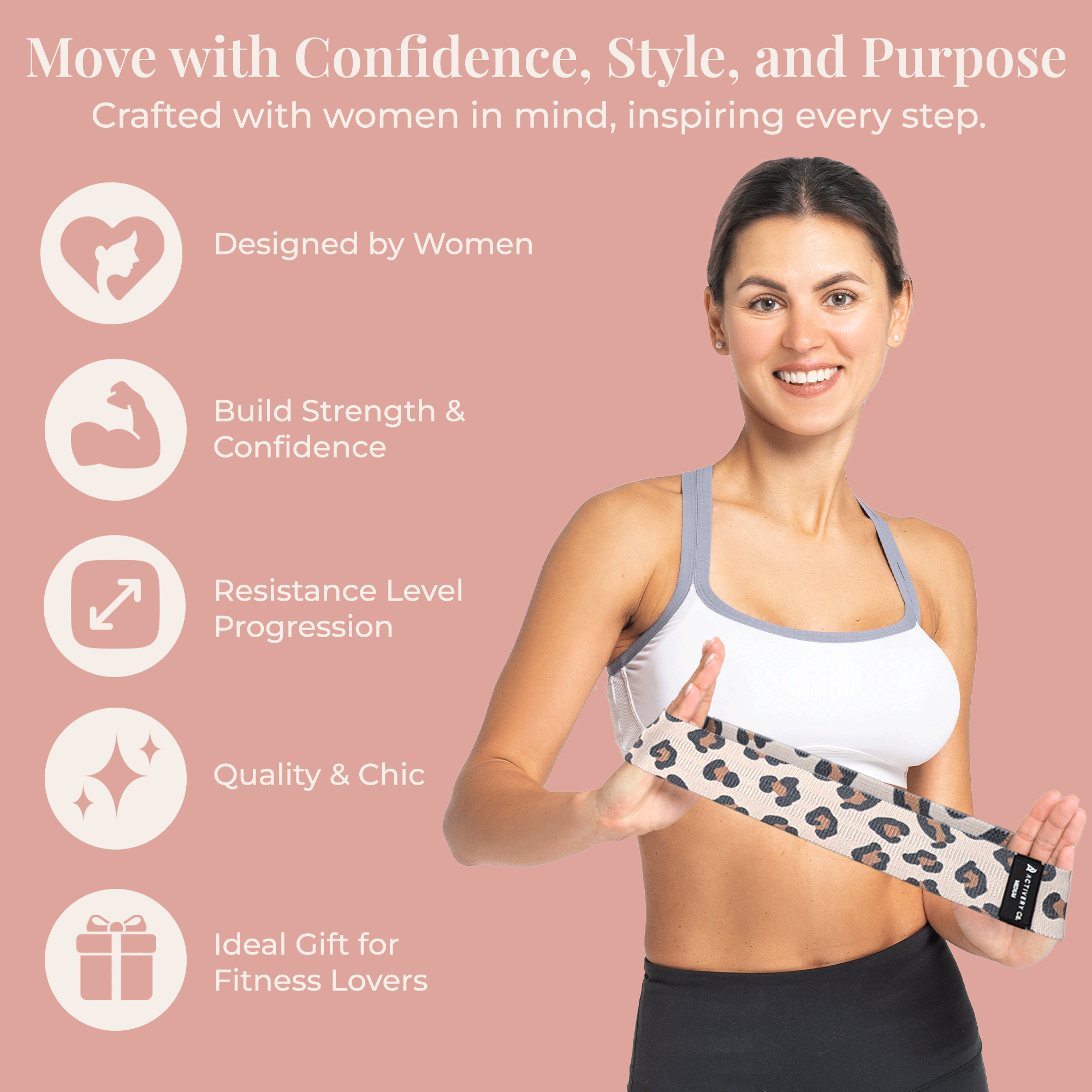 Leopard Print Resistance Bands Set: 3-Piece Fabric Booty Bands + 25 Exercise Cards
