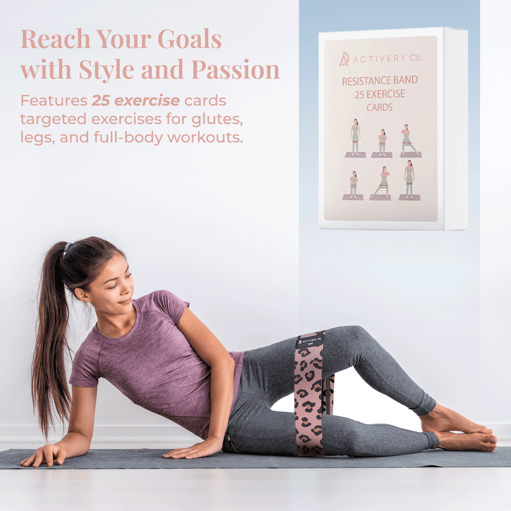 Leopard Print Resistance Bands Set: 3-Piece Fabric Booty Bands + 25 Exercise Cards