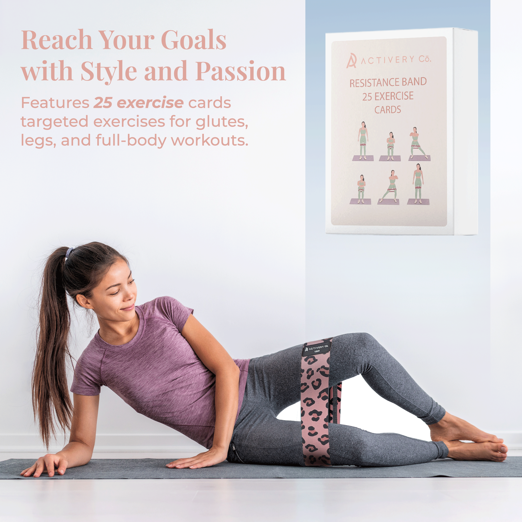 Leopard Print Resistance Bands Set: 3-Piece Fabric Booty Bands + 25 Exercise Cards