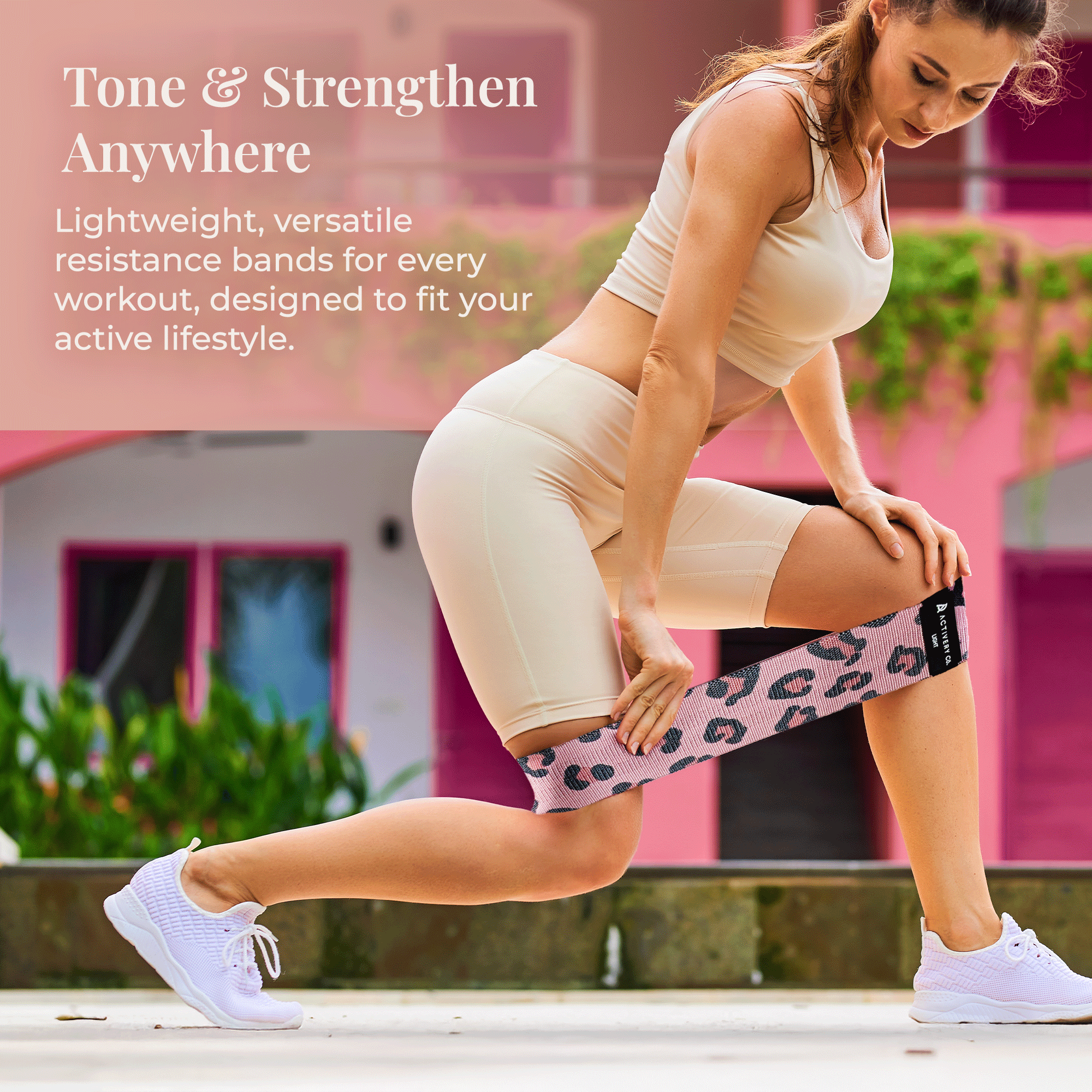 Leopard Print Resistance Bands Set: 3-Piece Fabric Booty Bands + 25 Exercise Cards