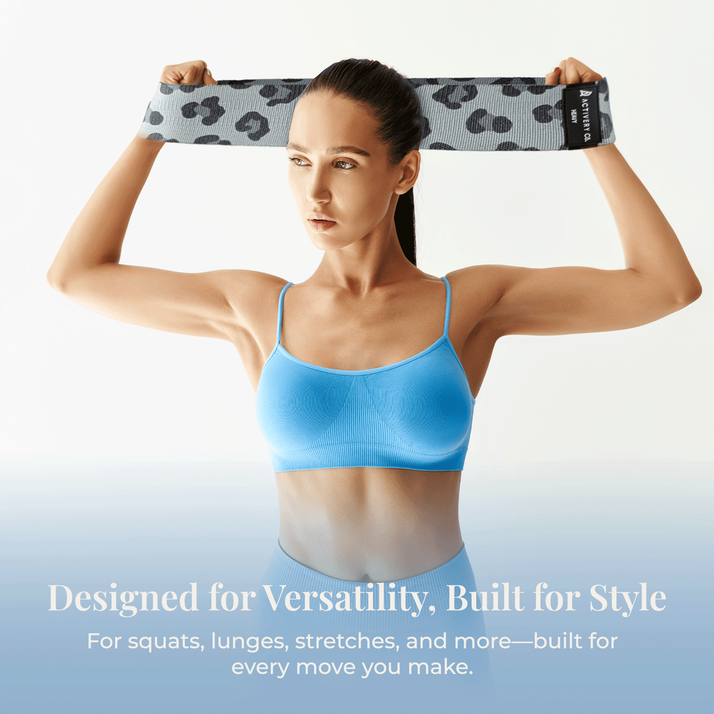 Leopard Print Resistance Bands Set: 3-Piece Fabric Booty Bands + 25 Exercise Cards