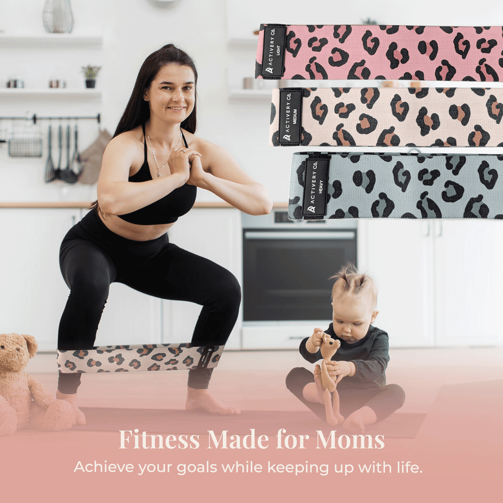 Leopard Print Resistance Bands Set: 3-Piece Fabric Booty Bands + 25 Exercise Cards
