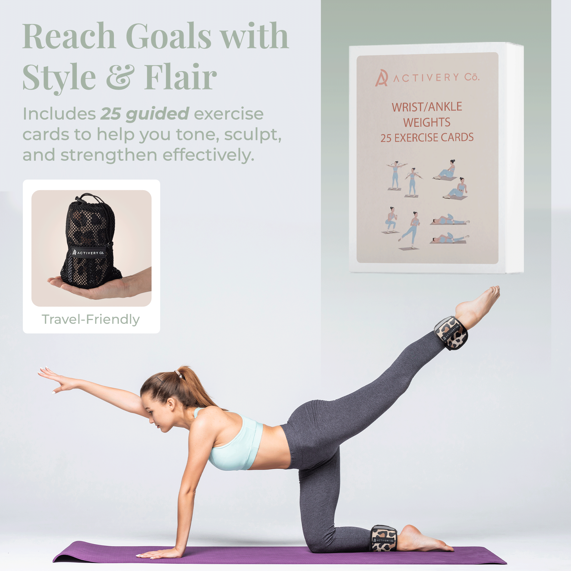 Leopard Wrist & Ankle Weights – 1LB Each + 25 Exercise Cards